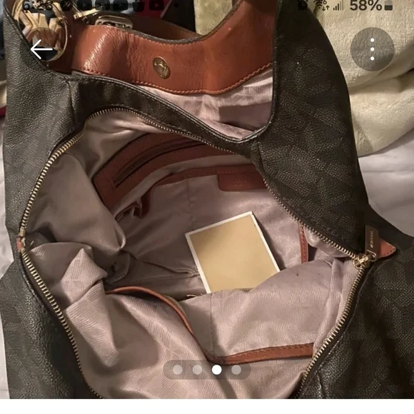 Michael Kors Authenic Fulton Hobo Brown And Tan elegant Designer Bag with Duster - Picture 5 of 8